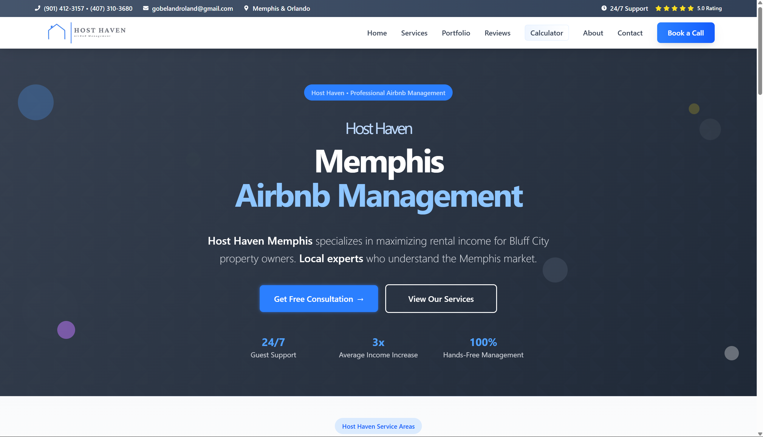 HostHaven.io website homepage - professional Airbnb property management platform